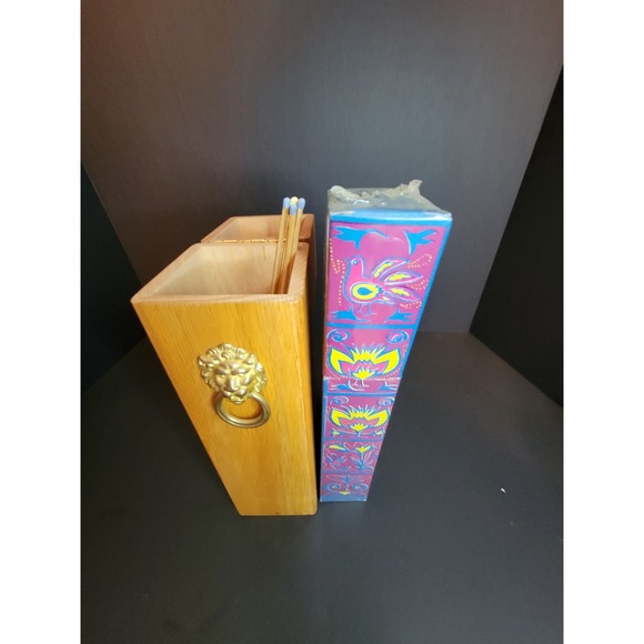 Lion’s Head Knocker Fireplace Match Holder Oak Wood Box Hinged Closure - Picture 4 of 7